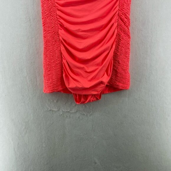 DKNY Swimsuit Women Small Neon Orange One Piece Ruched Strapless Pull On Stretch - Picture 6 of 11